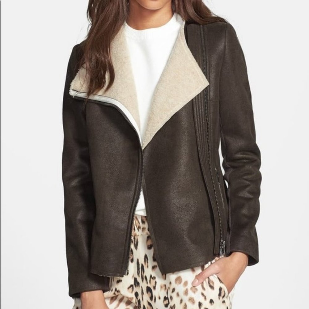 Nordstrom Mural Faux Shearling Moto Jacket Size L - Picture 2 of 16